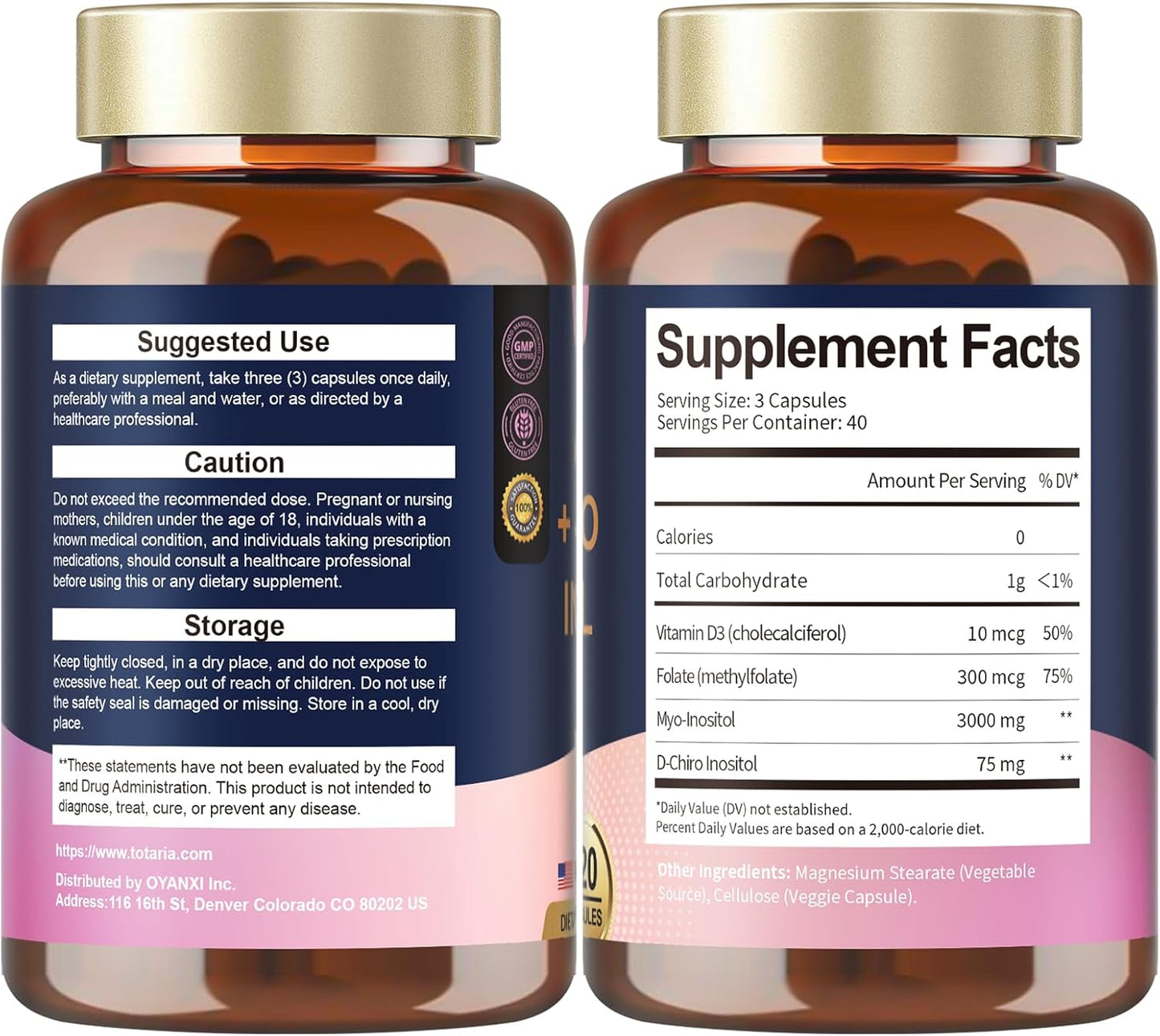 Myo-Inositol & D-Chiro Inositol Capsules with Vitamin D3 and Folate for Optimal Health