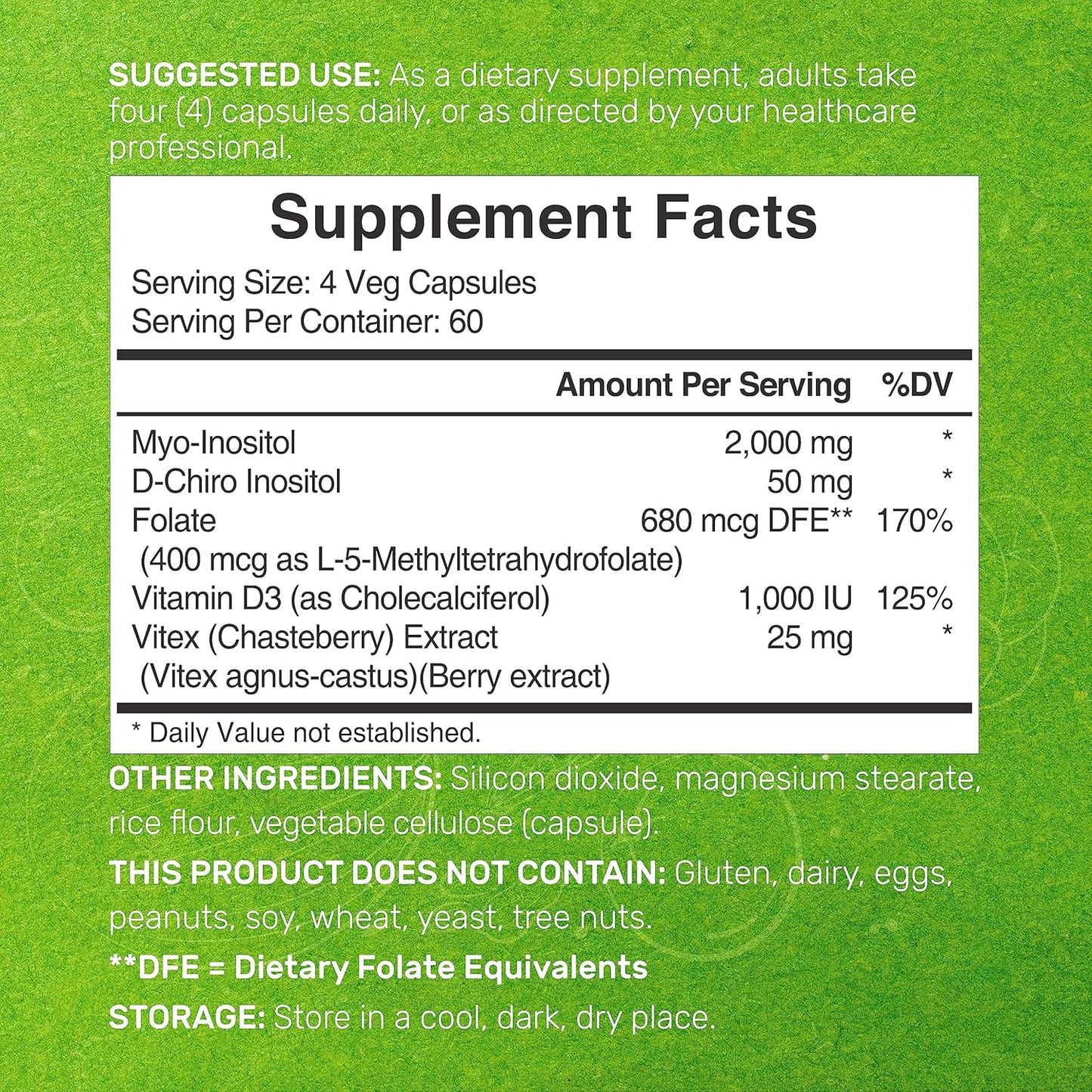 Myo-Inositol & D-Chiro Inositol Supplement 40:1 Ratio, 2,050mg - 240 Veg Caps - Folate, Vitamin D3, Vitex - Women's Health - Non-GMO