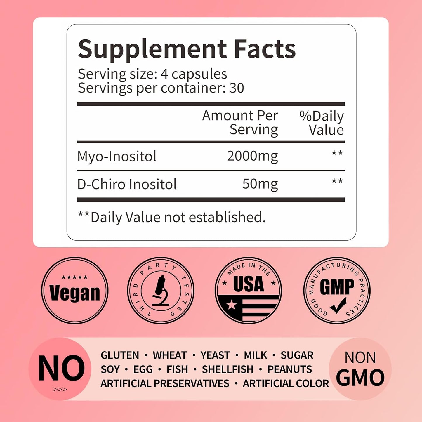Myo-Inositol & D-Chiro Inositol Supplement for Hormone Balance & Ovarian Support - Vitamin B8 - 30 Day Supply