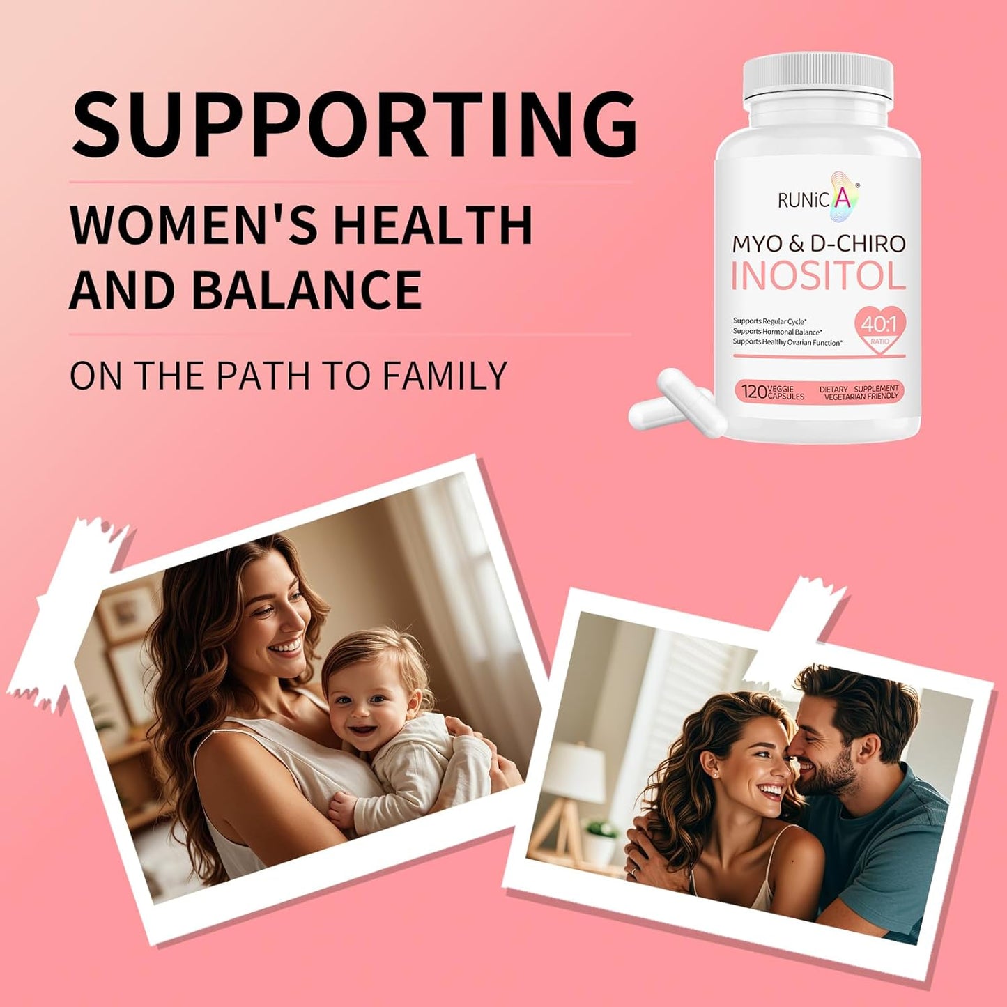 Myo-Inositol & D-Chiro Inositol Supplement for Hormone Balance & Ovarian Support - Vitamin B8 - 30 Day Supply