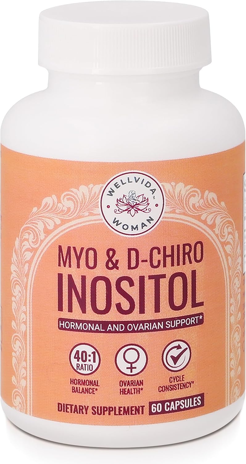 Myo-Inositol & D-Chiro Inositol Supplement for Ovarian Support - 60 Capsules, 1000mg Myo-Inositol & 25mg D-Chiro Inositol Capsules with Caronositol - Women's Daily Inositol Support