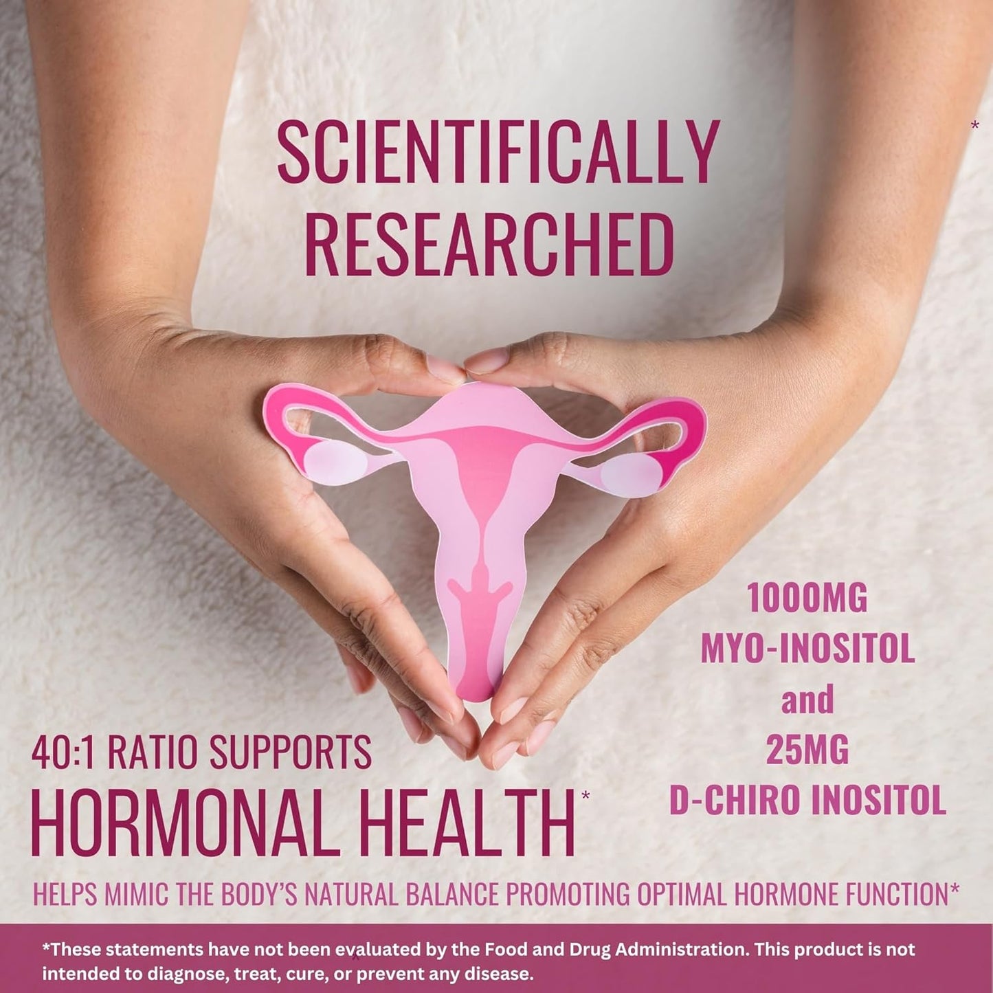 Myo-Inositol & D-Chiro Inositol Supplement for Ovarian Support - 60 Capsules, 1000mg Myo-Inositol & 25mg D-Chiro Inositol Capsules with Caronositol - Women's Daily Inositol Support