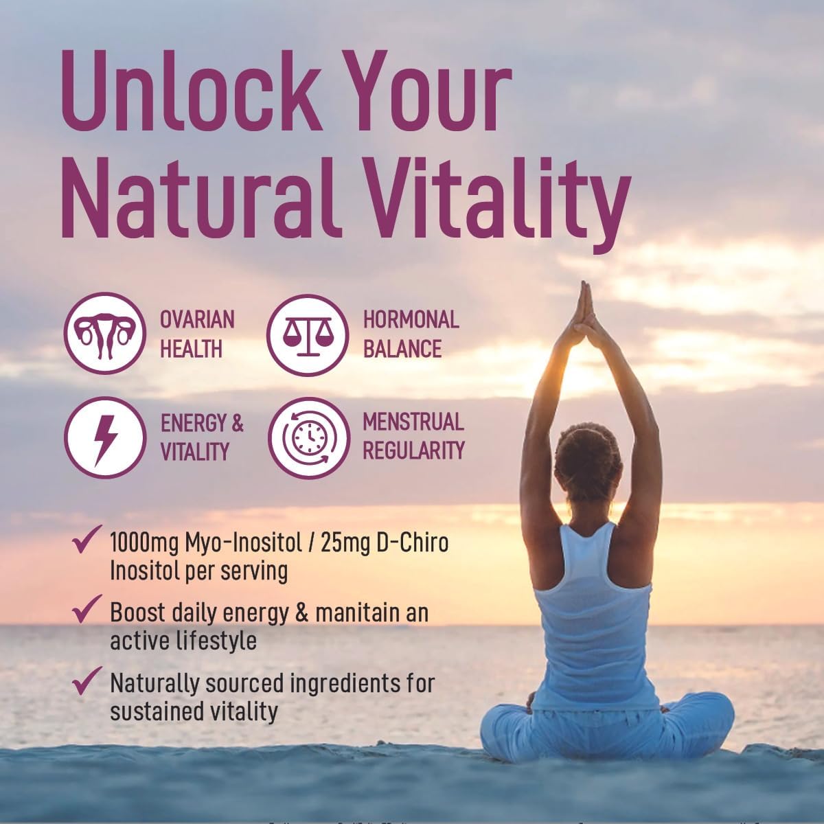 Myo-Inositol & D-Chiro Inositol Supplement for Ovarian Support - 60 Capsules, 1000mg Myo-Inositol & 25mg D-Chiro Inositol Capsules with Caronositol - Women's Daily Inositol Support