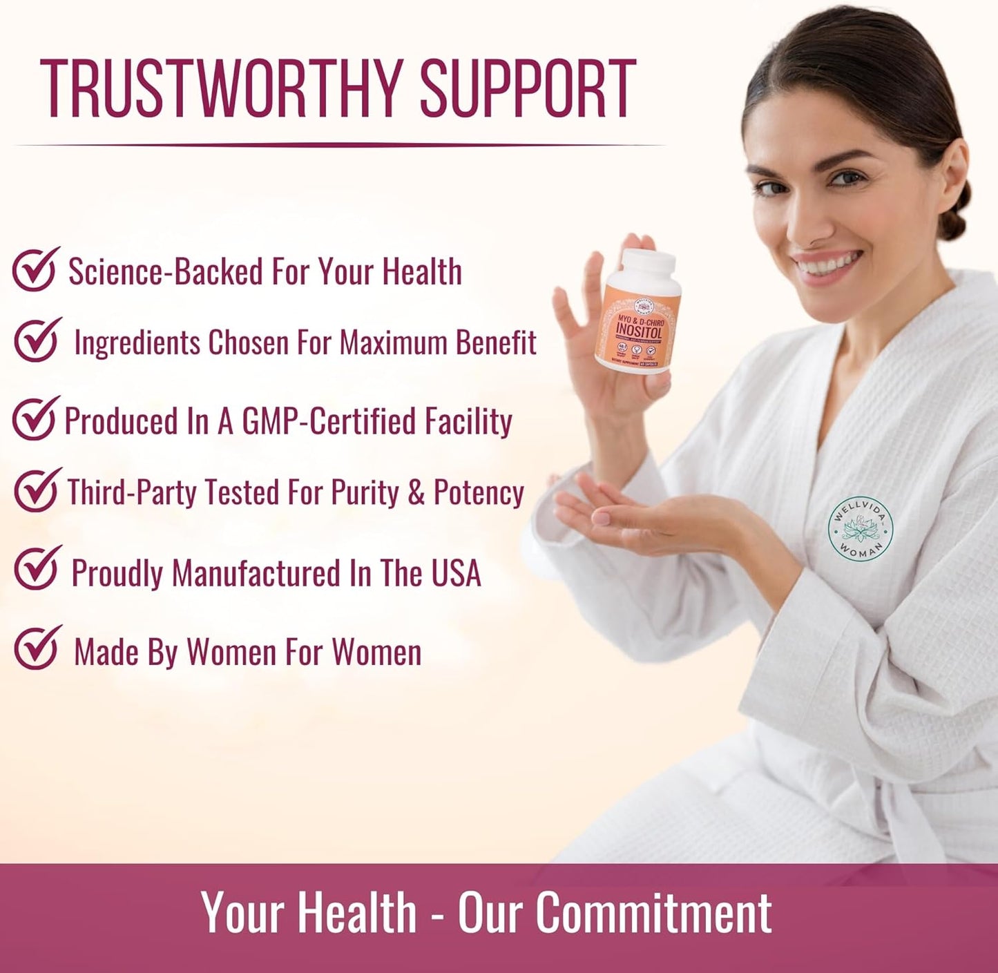 Myo-Inositol & D-Chiro Inositol Supplement for Ovarian Support - 60 Capsules, 1000mg Myo-Inositol & 25mg D-Chiro Inositol Capsules with Caronositol - Women's Daily Inositol Support