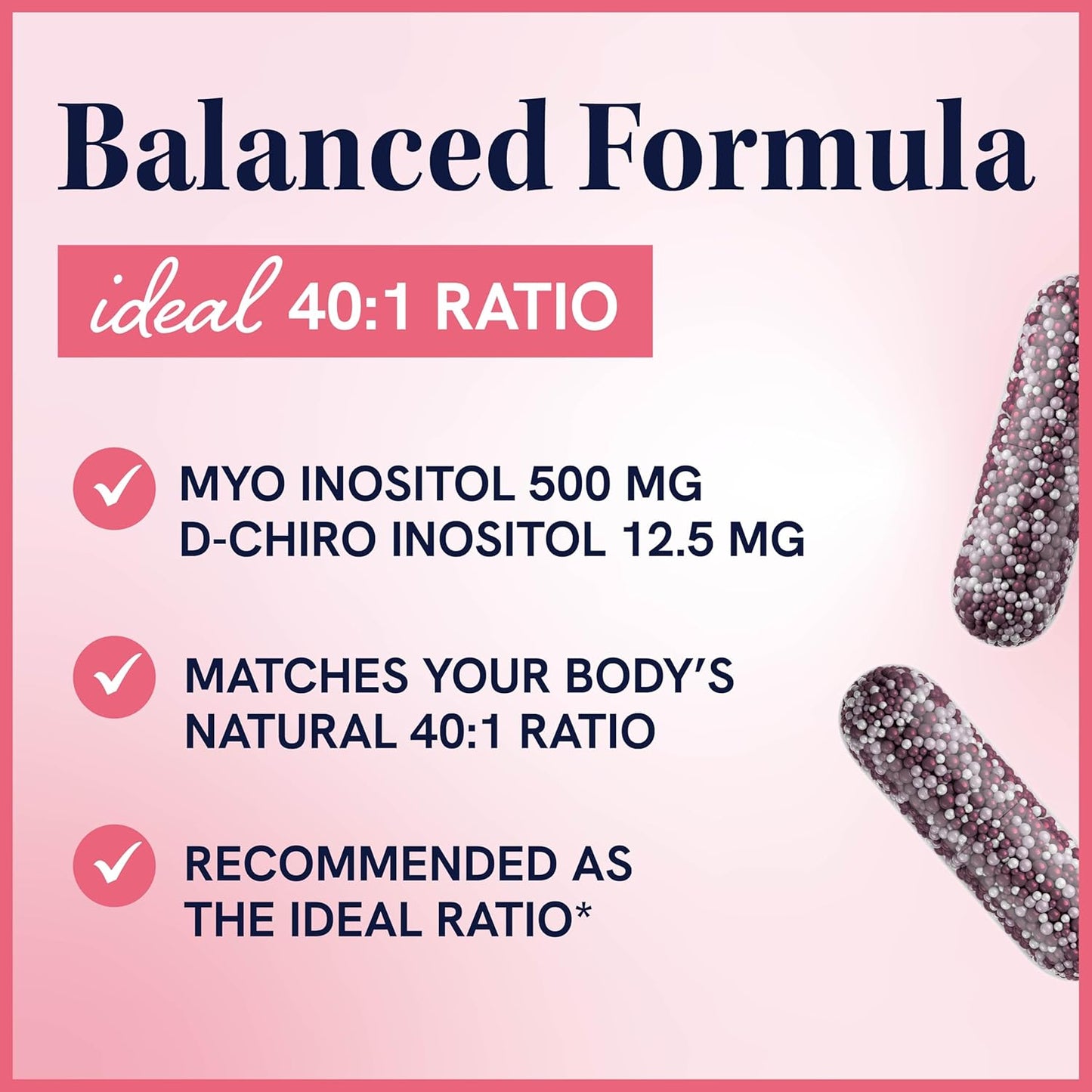 Myo-Inositol & D-Chiro Inositol Supplement for Women's Hormone Balance | Microbeadlets for Menstrual Cycle Regulation & Ovarian Health | 40:1 Ratio | Non-GMO | 120 Ct