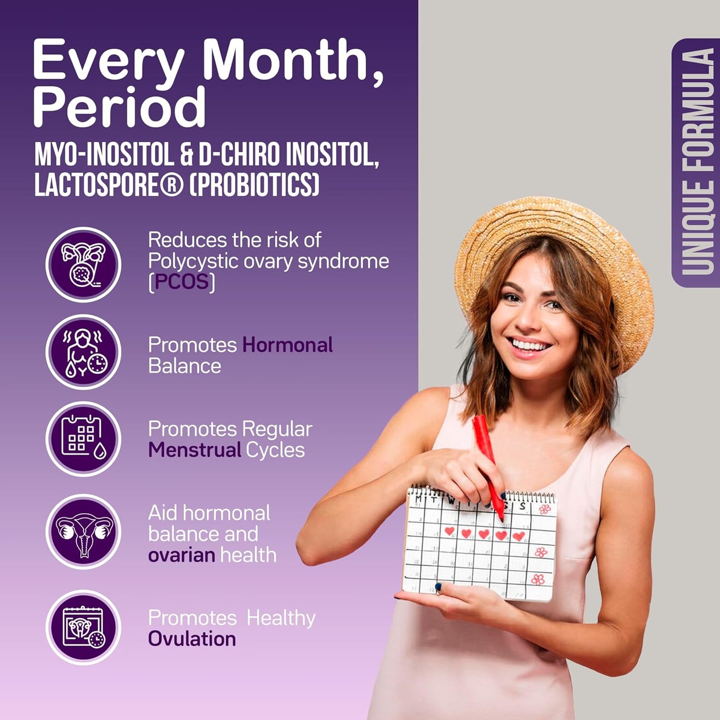 Myo-Inositol & D-Chiro Inositol with Probiotics for Hormone Balance in Women - Regulate Menstrual Cycle & Support Ovarian Health - PCOS Supplement - Vegan Capsules - 30-Day Supply