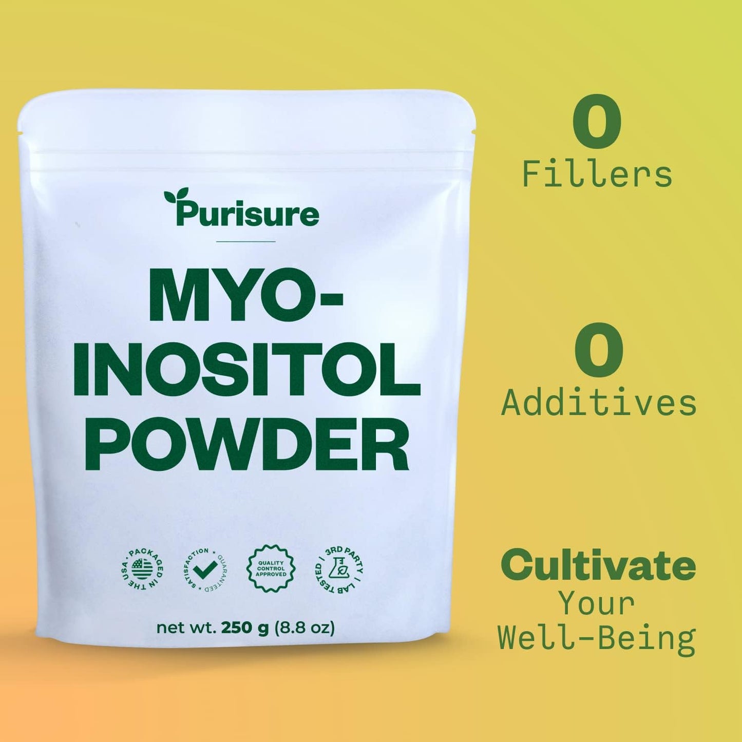 Myo-Inositol Powder for Fertility, Hormonal Balance, and Ovarian Support - 250g Vegan Supplement for Energy and Brain Health, Non-GMO - 500 Servings