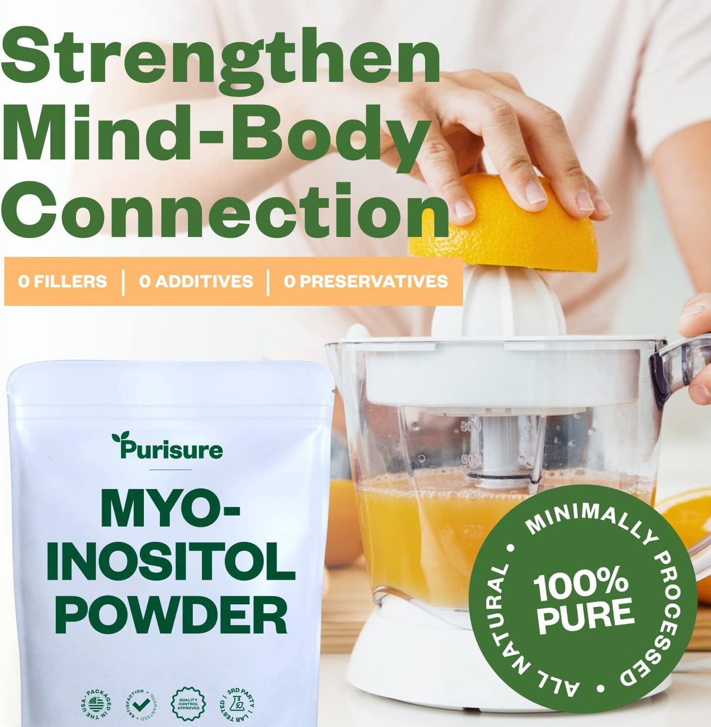 Myo-Inositol Powder for Fertility, Hormonal Balance, and Ovarian Support - 250g Vegan Supplement for Energy and Brain Health, Non-GMO - 500 Servings