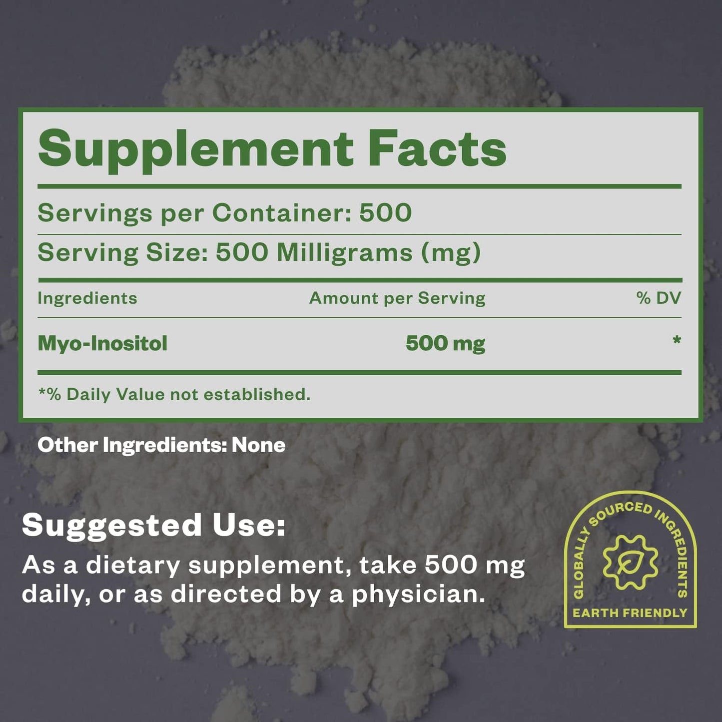 Myo-Inositol Powder for Fertility, Hormonal Balance, and Ovarian Support - 250g Vegan Supplement for Energy and Brain Health, Non-GMO - 500 Servings