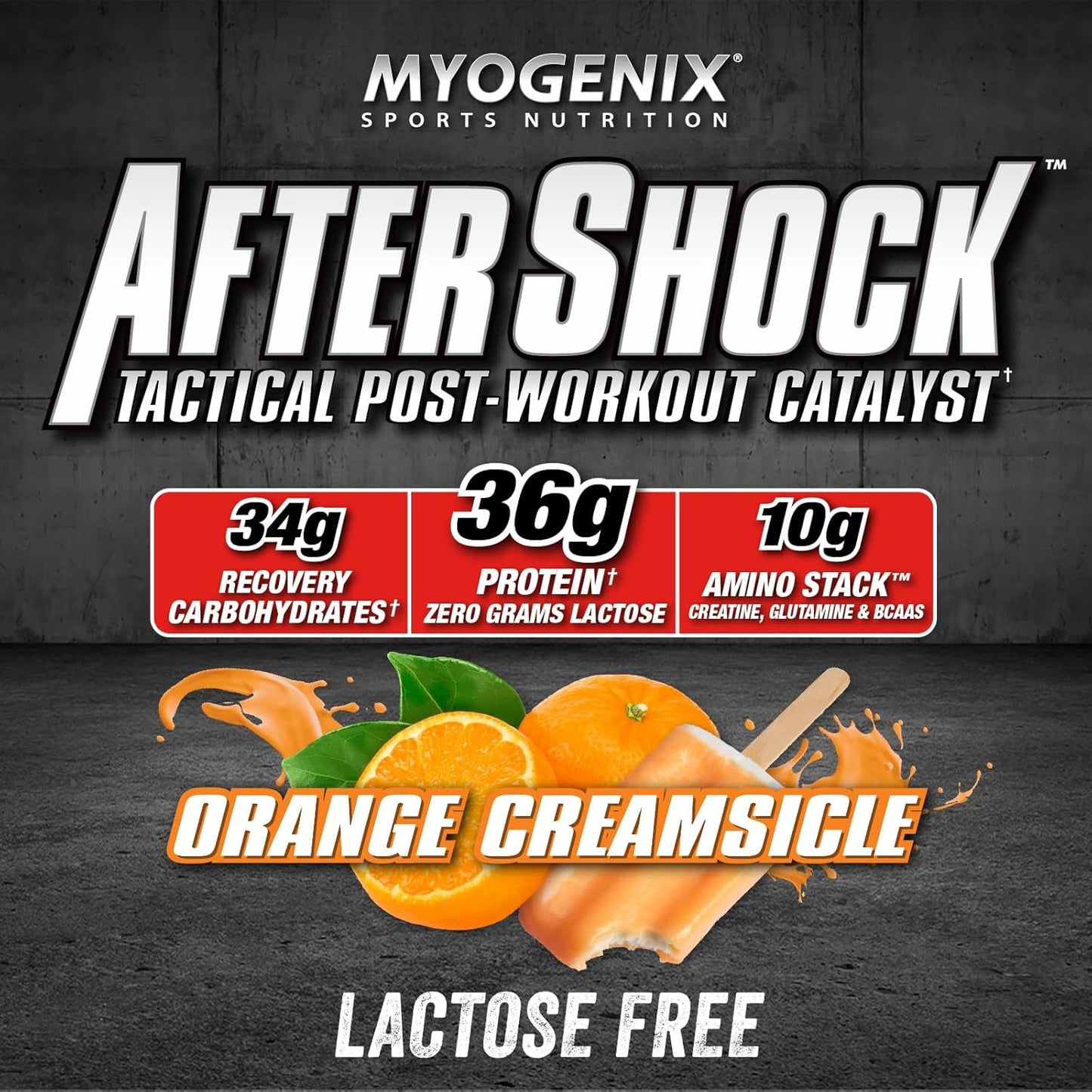 Myogenix Aftershock Post Workout Orange Avalanche 2.64 LBS - Anabolic Whey Protein for Muscle Growth with Carbs, Amino Stack, Creatine, Glutamine, BCAAs