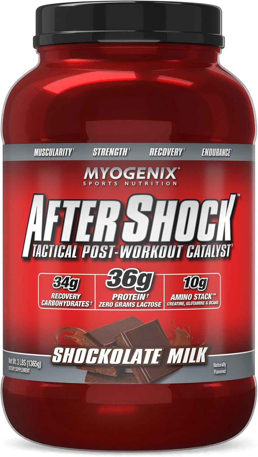 Myogenix Aftershock Post Workout Protein for Muscle Growth - Anabolic Whey with Carbs, Amino Stack, Creatine, Glutamine, BCAAs | Shockolate Milk - 2.64 LBS