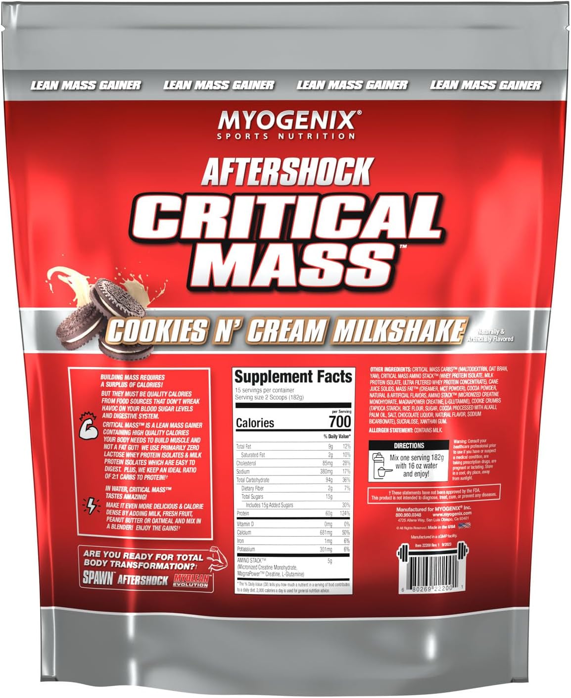 Myogenix Critical Mass Cookies and Cream Protein Powder for Muscle Mass Gain (6.01 lbs)