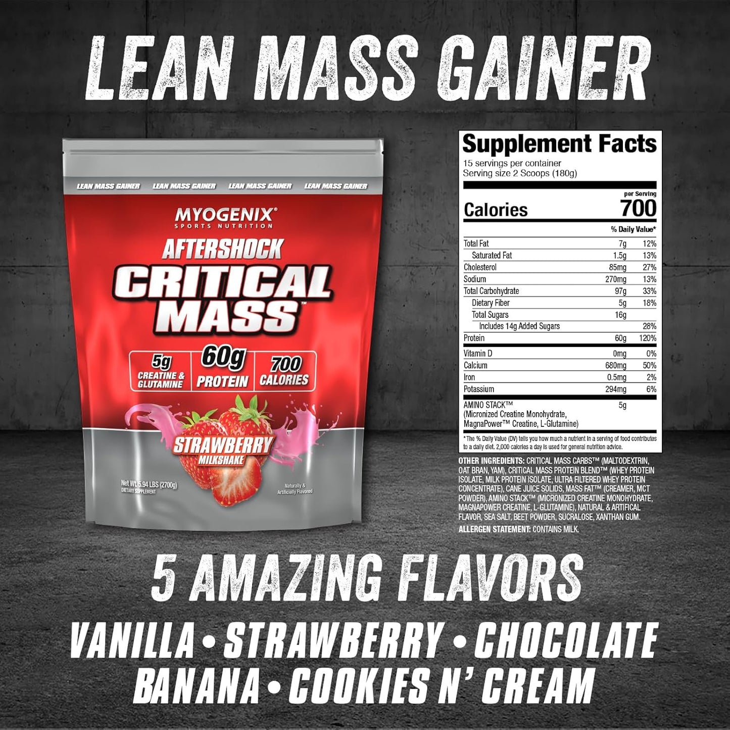 Myogenix Critical Mass Cookies and Cream Protein Powder for Muscle Mass Gain (6.01 lbs)