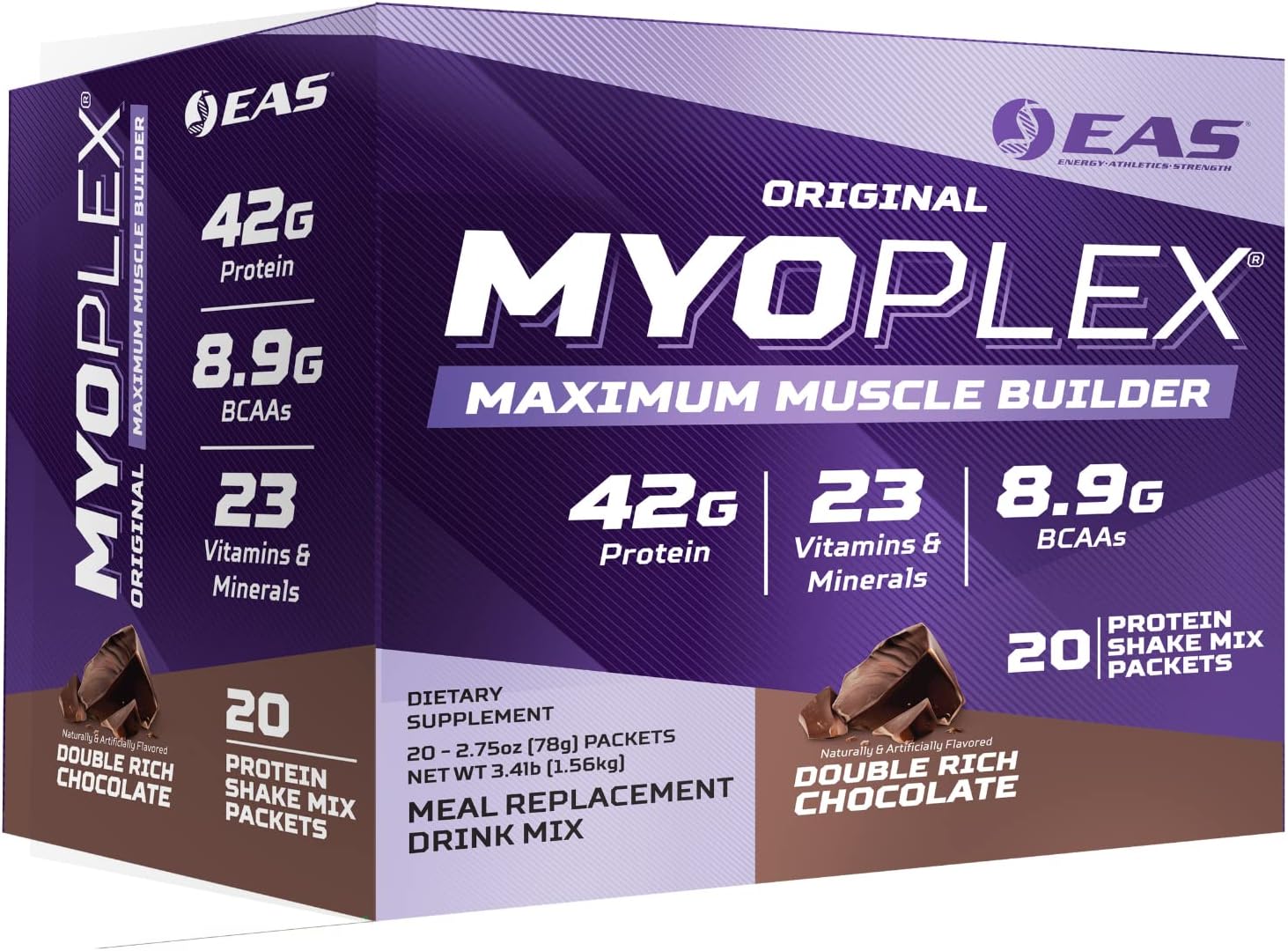 Myoplex Maximum Muscle Builder Protein Drink Mix - 42g Protein, 20 Packets, Double Rich Chocolate