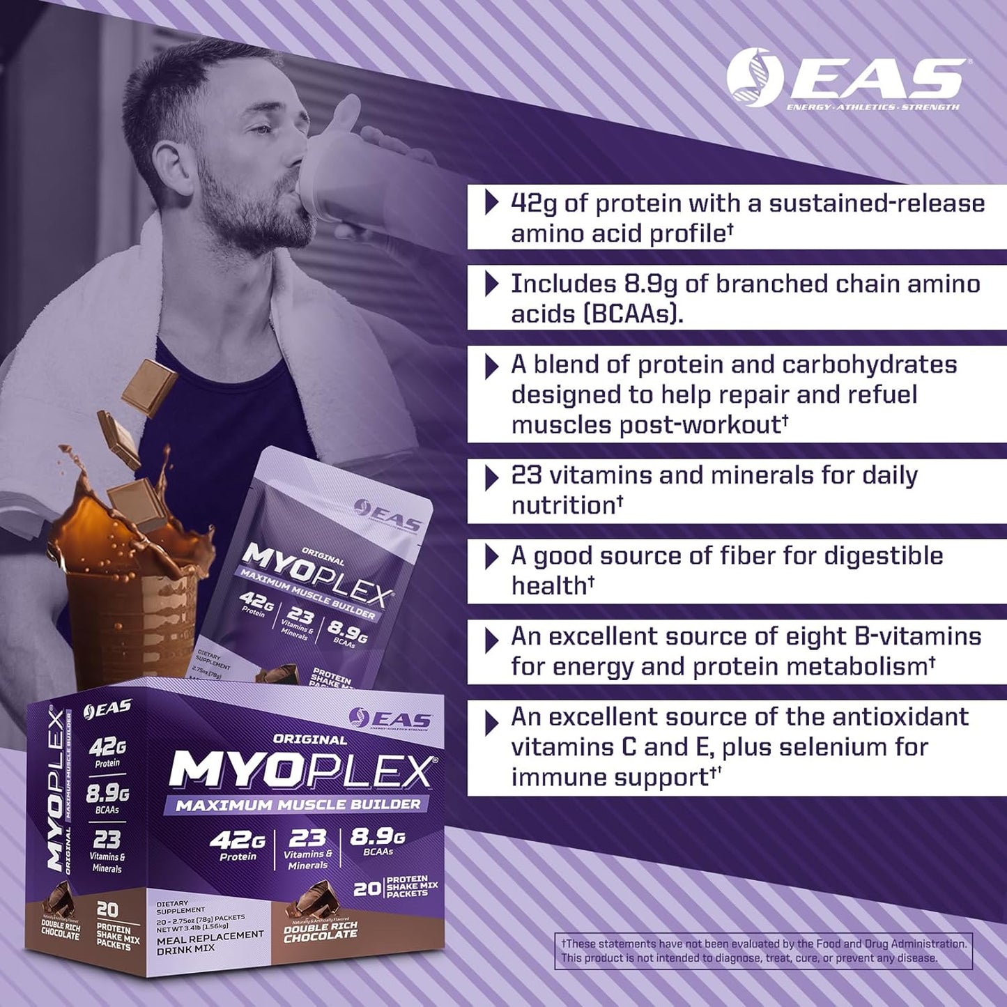 Myoplex Maximum Muscle Builder Protein Drink Mix - 42g Protein, 20 Packets, Double Rich Chocolate