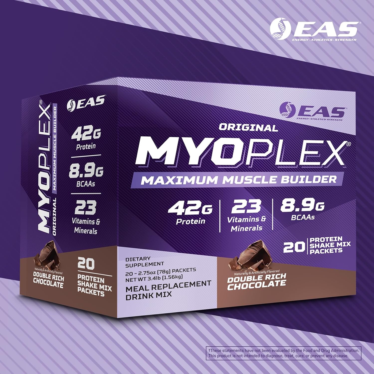 Myoplex Maximum Muscle Builder Protein Drink Mix - 42g Protein, 20 Packets, Double Rich Chocolate