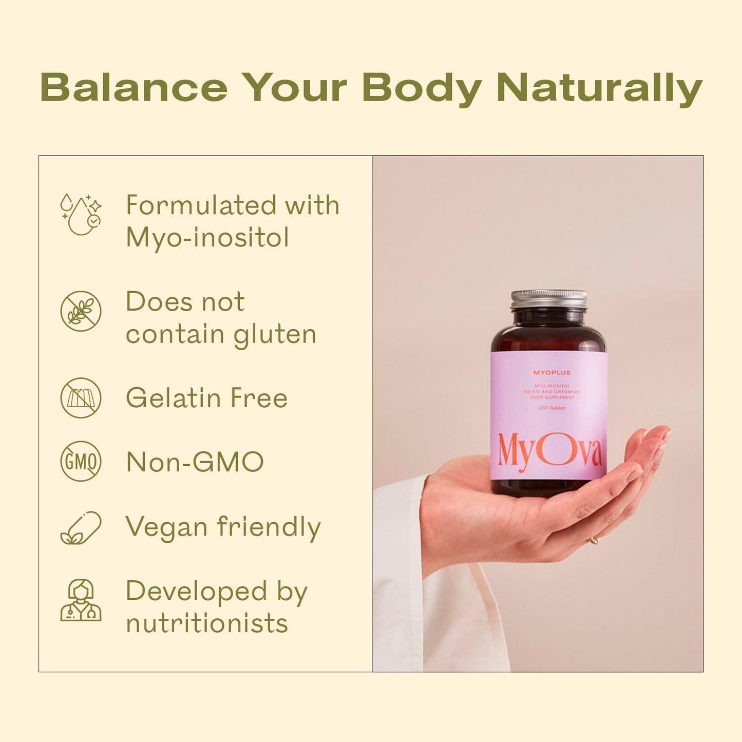 MyOva Myoplus Inositol Supplement for Hormone Balance & Ovarian Support - 120 Vegan Tablets