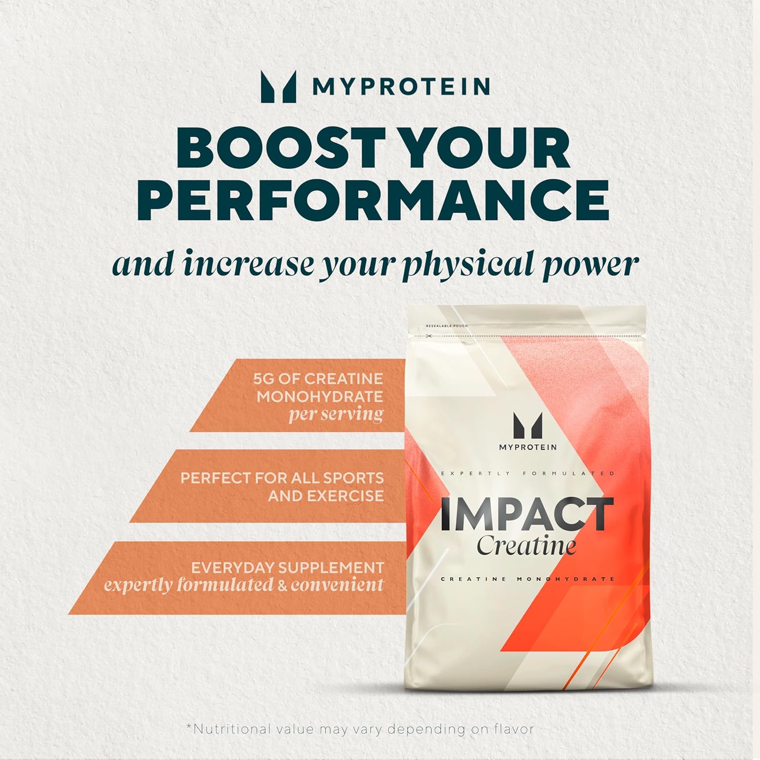 Myprotein Creatine Monohydrate Powder 1.1 lbs Bag - Unflavored Workout Supplement - Gluten-Free, Vegan, Easy to Dissolve - 100 Servings