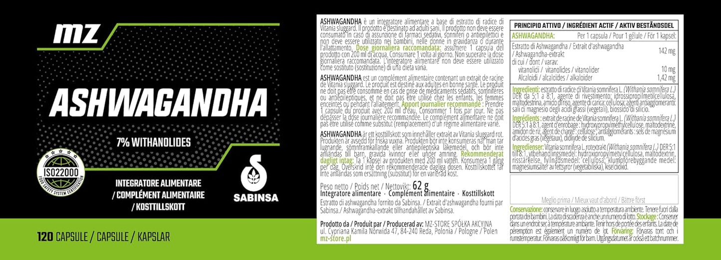 MZ Ashwagandha Extract Capsules - 120 Count - 4 Month Supply - Promotes Relaxation and Mental Clarity - Dietary Supplement