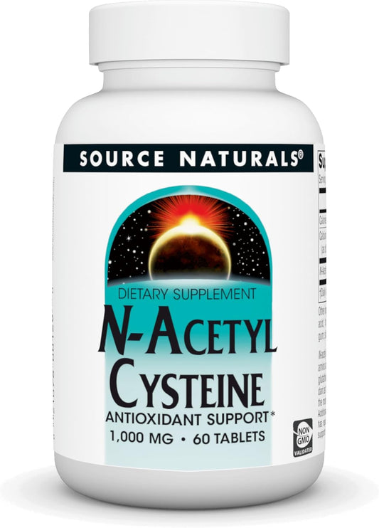 N-Acetyl Cysteine 1000mg Tablets for Respiratory Health - Antioxidant Support Dietary Supplement by Source Naturals