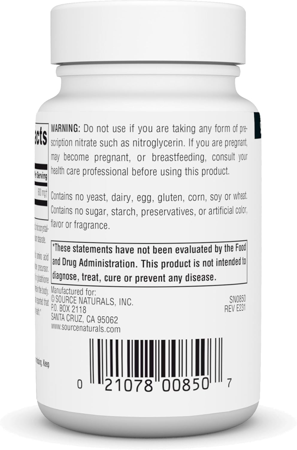 N-Acetyl Cysteine 600mg Antioxidant Dietary Supplement for Respiratory Health - 60 Tablets by Source Naturals