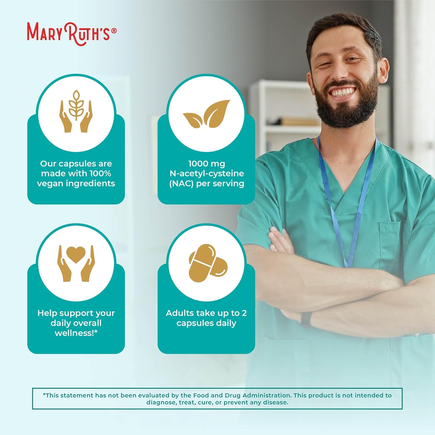 N-Acetyl Cysteine Capsules - 1000mg, 2 Month Supply, Vegan, Non-GMO, Gluten Free - MaryRuth Organics