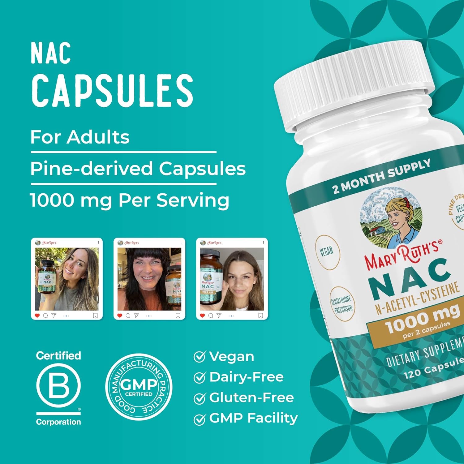 N-Acetyl Cysteine Capsules - 1000mg, 2 Month Supply, Vegan, Non-GMO, Gluten Free - MaryRuth Organics