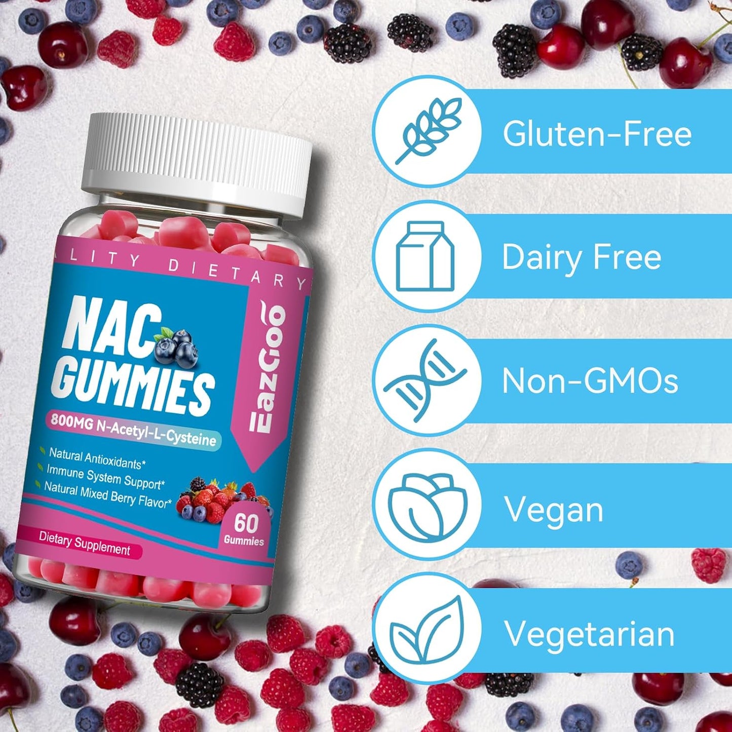 N-Acetyl Cysteine Gummies 800mg - Immune System & Antioxidant Support - 120 Count Vegan Supplement