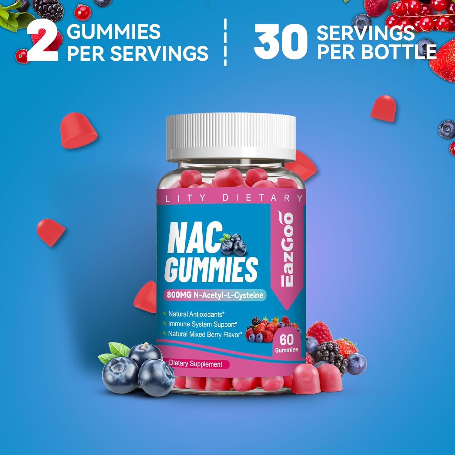 N-Acetyl Cysteine Gummies 800mg - Immune System & Antioxidant Support - 120 Count Vegan Supplement