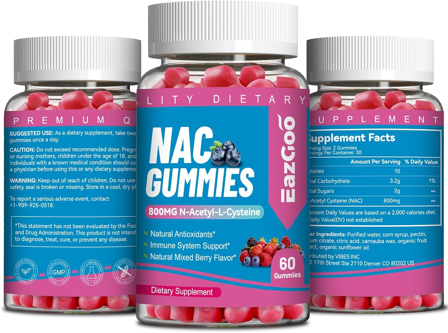N-Acetyl Cysteine Gummies 800mg - Immune System & Antioxidant Support - Non-GMO, Gluten Free, Vegan - 60 Count