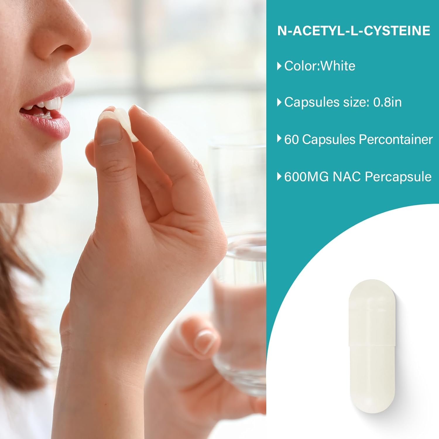 N-Acetyl Cysteine (NAC) 600mg Supplements - 100 Veg Capsules, Non-GMO & Gluten Free