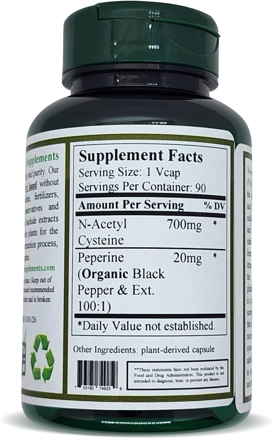 N-Acetyl Cysteine (NAC) 90 VCaps - High Absorbable, Non-GMO, Gluten-Free - Supports Immune System & Health - Green Organic Supplements