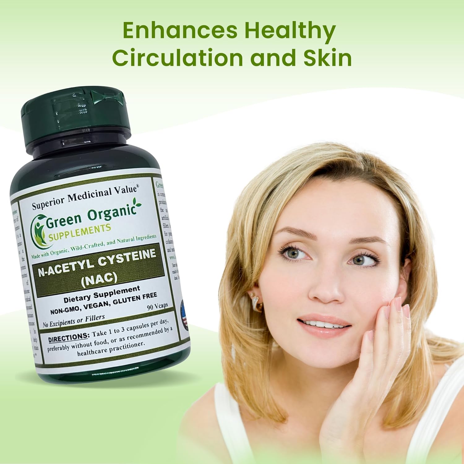 N-Acetyl Cysteine (NAC) 90 VCaps - High Absorbable, Non-GMO, Gluten-Free - Supports Immune System & Health - Green Organic Supplements