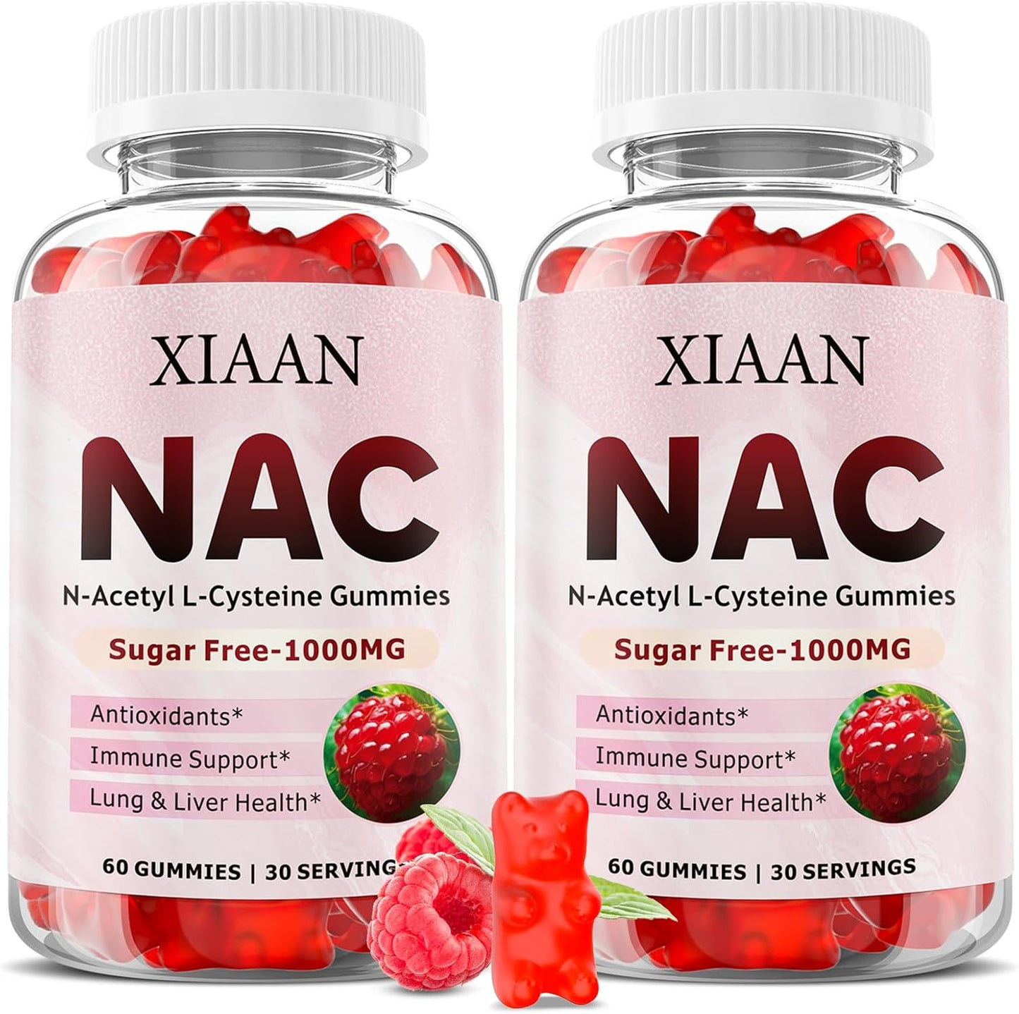 N Acetyl Cysteine (NAC) Gummies for Kids & Adults - 1000mg Antioxidant & Immune Support Supplement - Raspberry Flavor - 120 Count