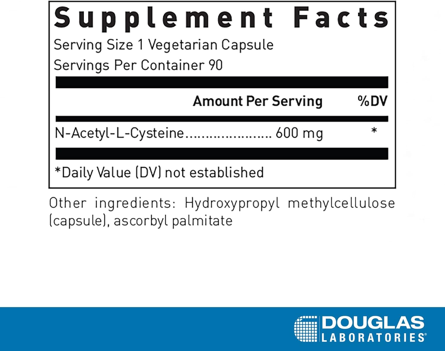 N-Acetyl-L-Cysteine 600 mg Capsules - Glutathione Precursor for Antioxidant Defense - 90 Vegetarian Capsules by Douglas Labs