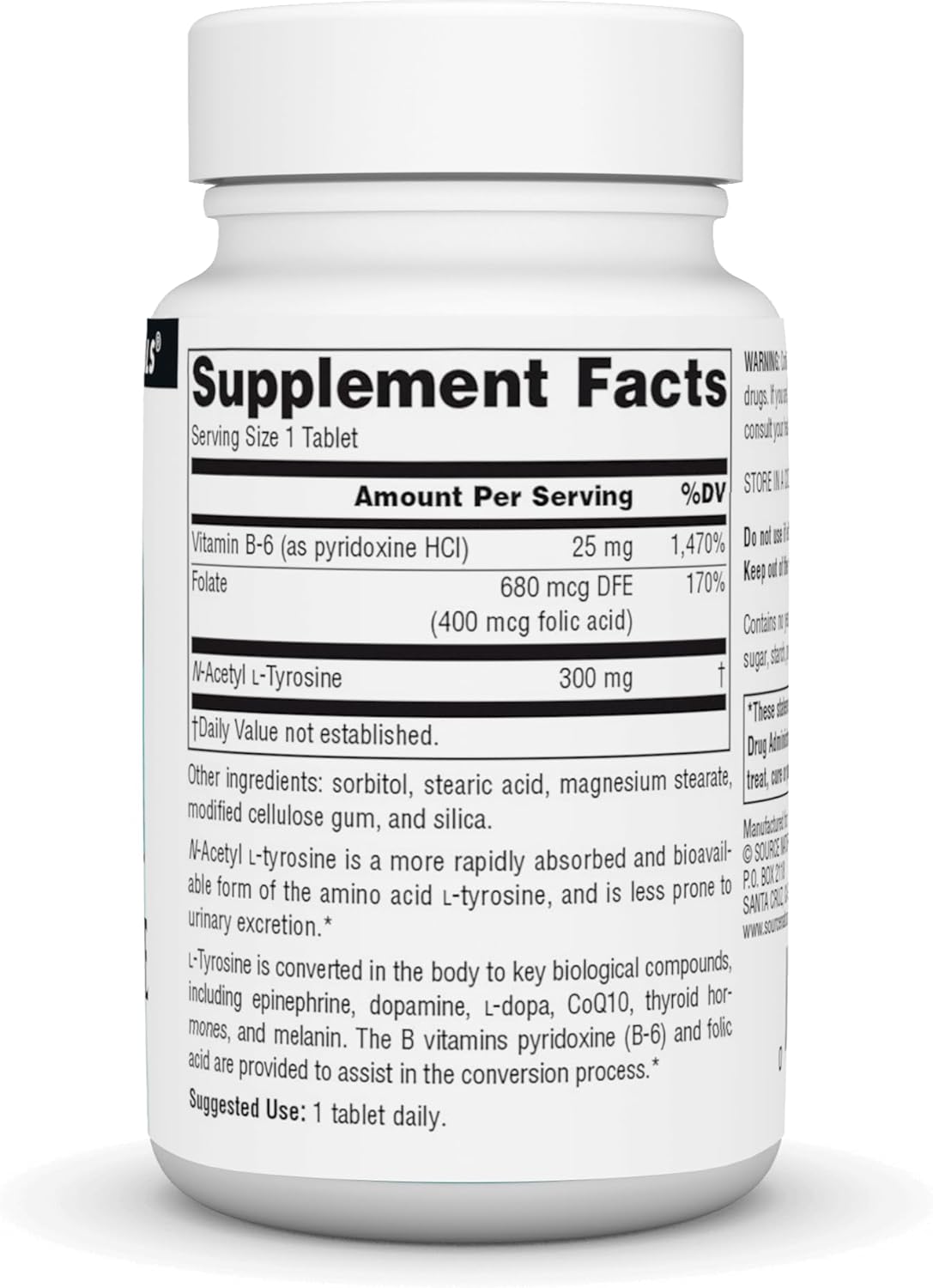 N-Acetyl L-Tyrosine Dietary Supplement by Source Naturals - 60 Tablets, 300mg