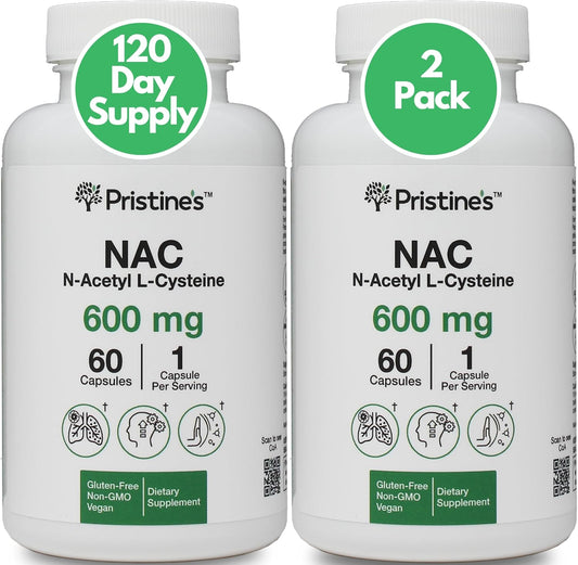 NAC 600mg Immunity Support Supplement (2 Pack) - Potent Antioxidant for Lung & Liver - Mood Support - Vegan, Gluten Free, Non GMO - 120-Day Supply