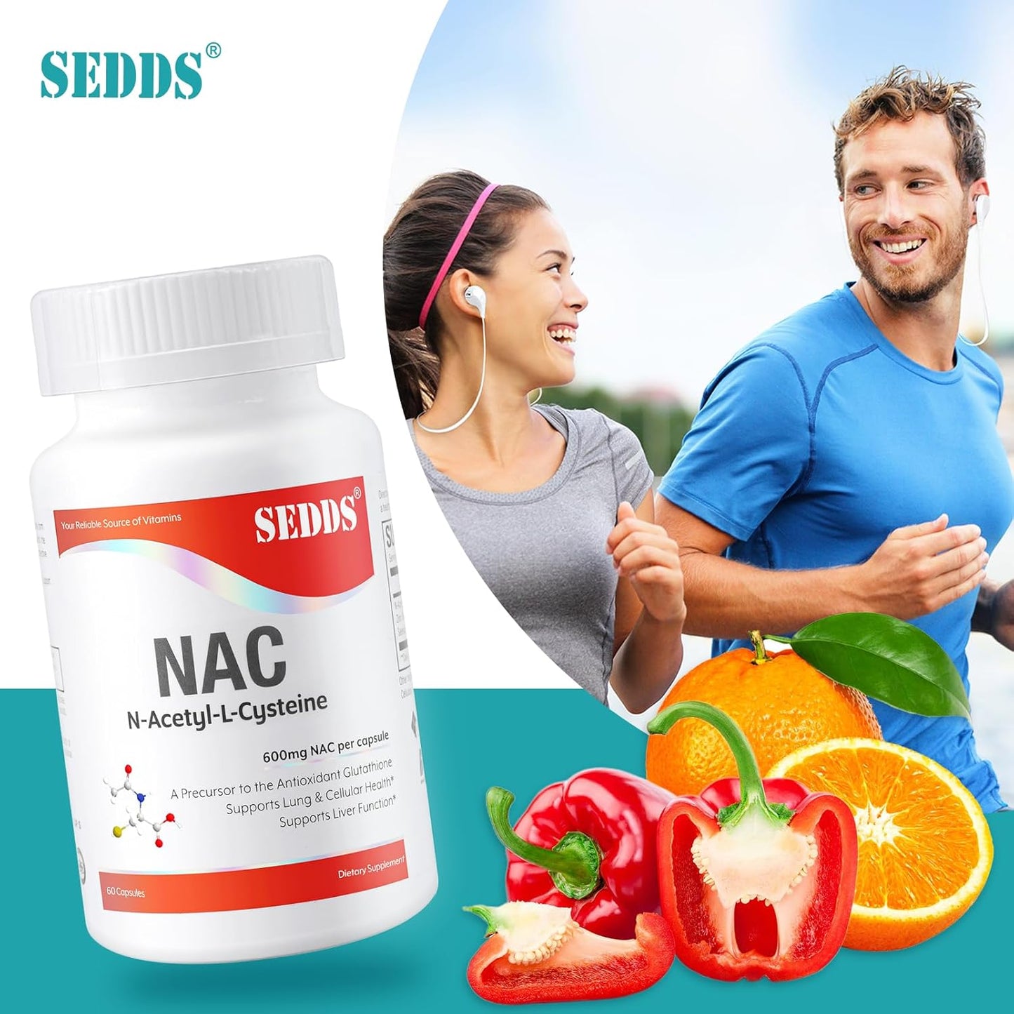 NAC 600mg SEDDS Supplements - 60 Veg Capsules, Non-GMO & Gluten Free