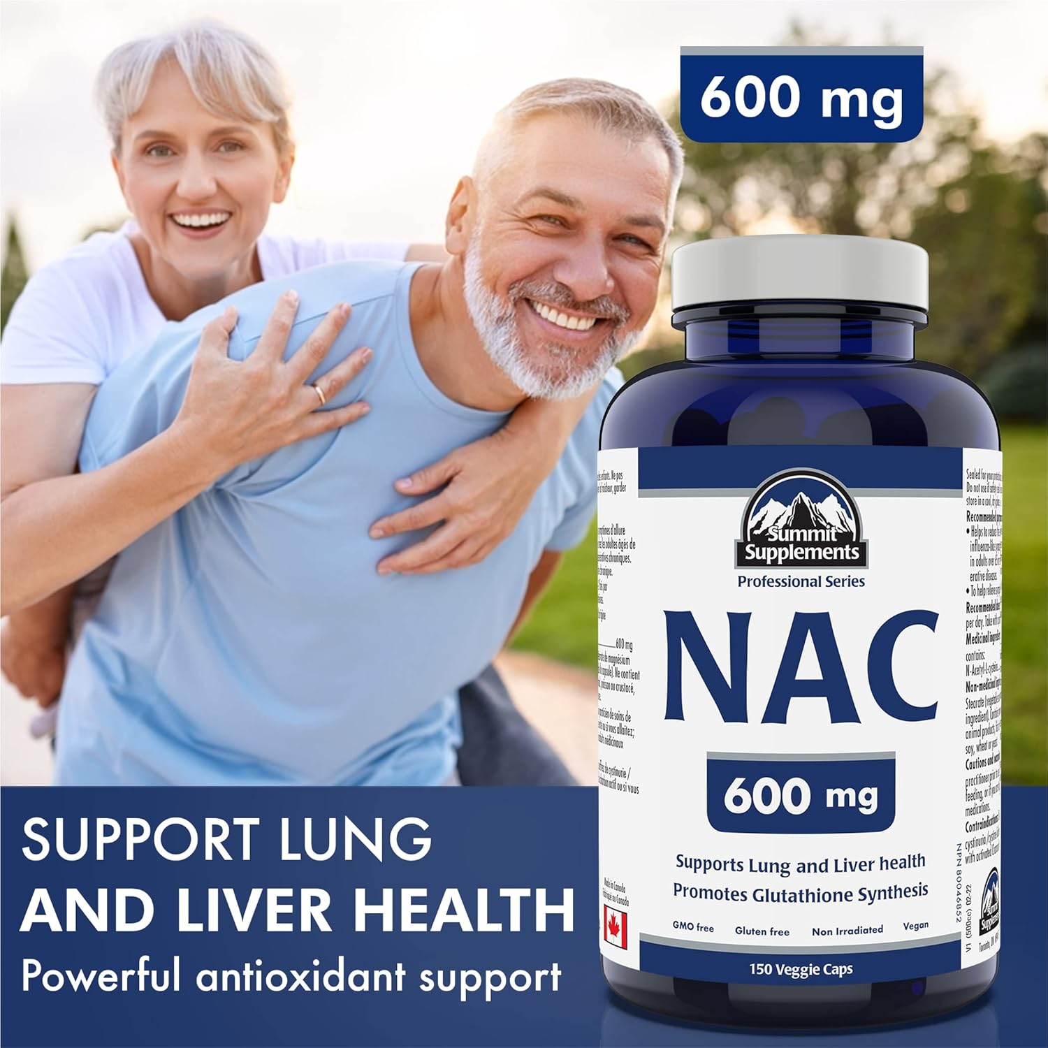 NAC 600mg Supplement for Antioxidant Support - 150 Capsules - Made in Canada