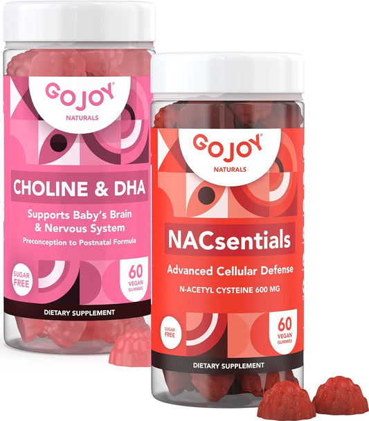 NAC 600mg with Choline & DHA Gummies Bundle for Daily Wellness by GoJoy Naturals