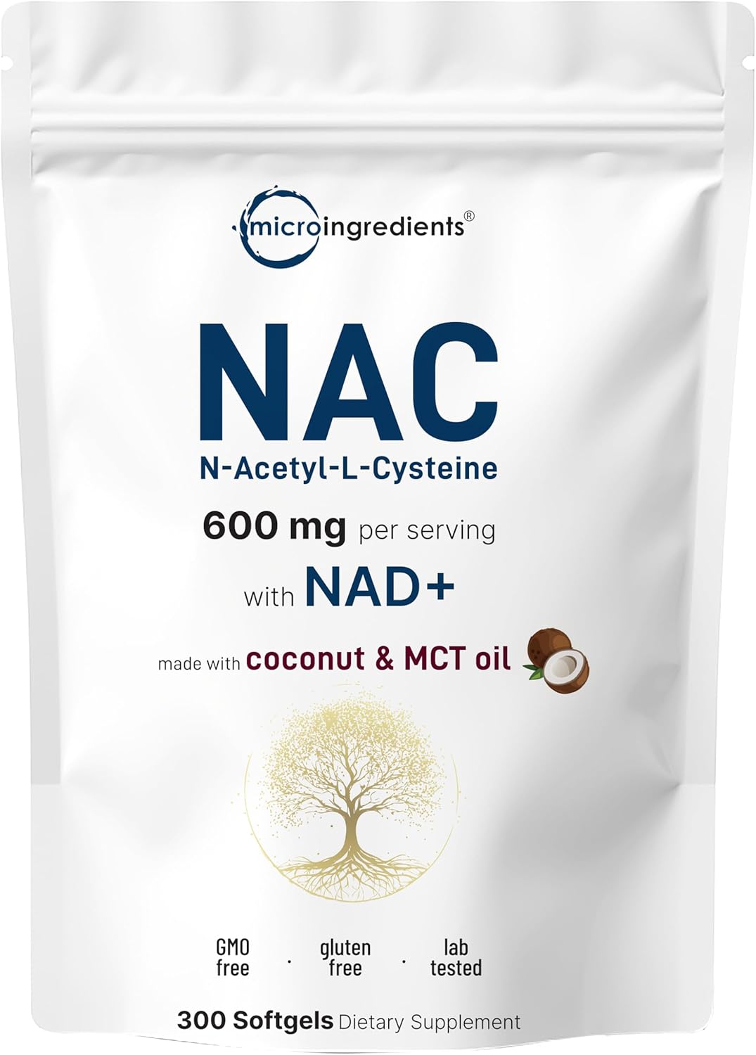 NAC 600mg with NAD+ & Coconut MCT Oil Softgels - Antioxidant Supplement for Energy & Youthful Aging - Non-GMO