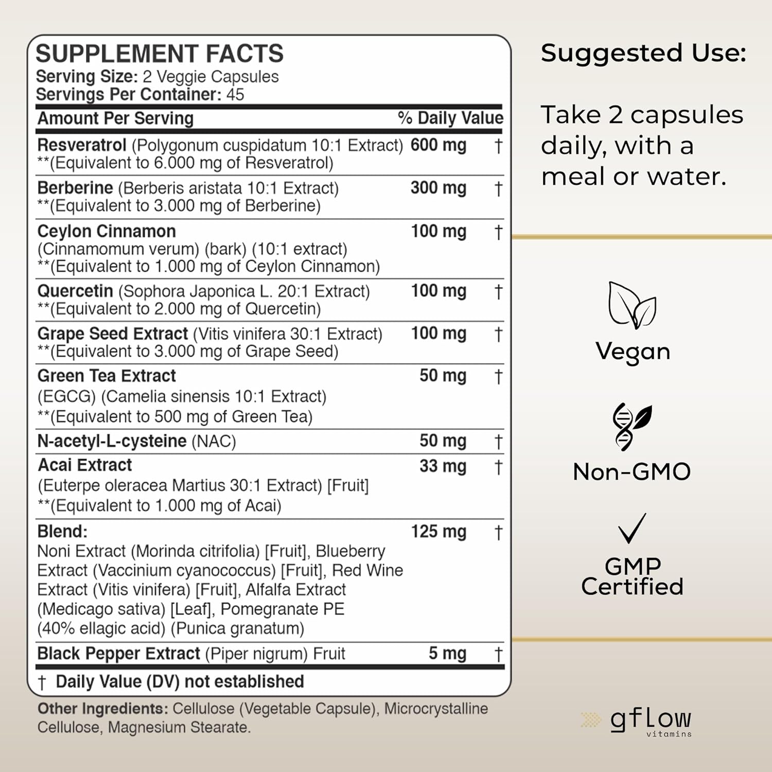 NAC Resveratrol Berberine Quercetin Ceylon Cinnamon Vitamins for Immune Support and Antioxidant Boost