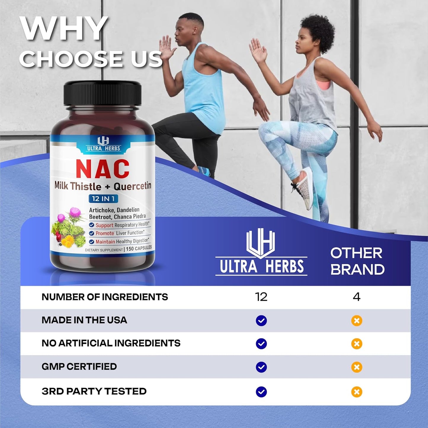 NAC Supplement with Milk Thistle & Quercetin for Immunity, Respiratory Health, Liver Detox - 150 Capsules