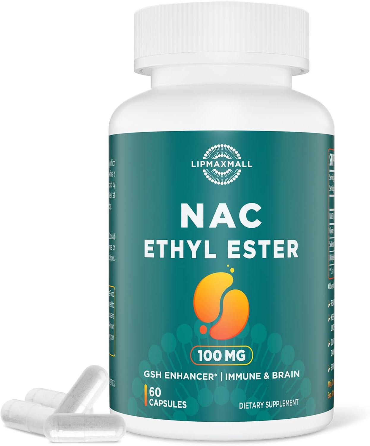 NACET Liposomal N-Acetyl Cysteine Ethyl Ester 100mg with Glycine 600mg - Enhanced Absorption, Immune Support, Antioxidant - 60 Capsules