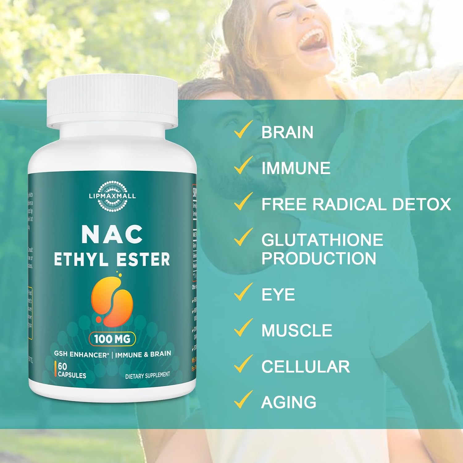 NACET Liposomal N-Acetyl Cysteine Ethyl Ester 100mg with Glycine 600mg - Enhanced Absorption, Immune Support, Antioxidant - 60 Capsules