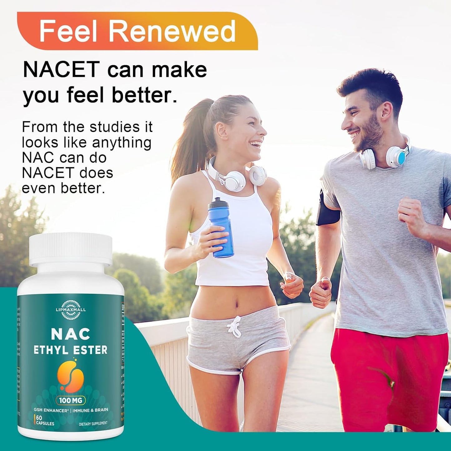 NACET Liposomal N-Acetyl Cysteine Ethyl Ester 100mg with Glycine 600mg - Enhanced Absorption, Immune Support, Antioxidant - 60 Capsules
