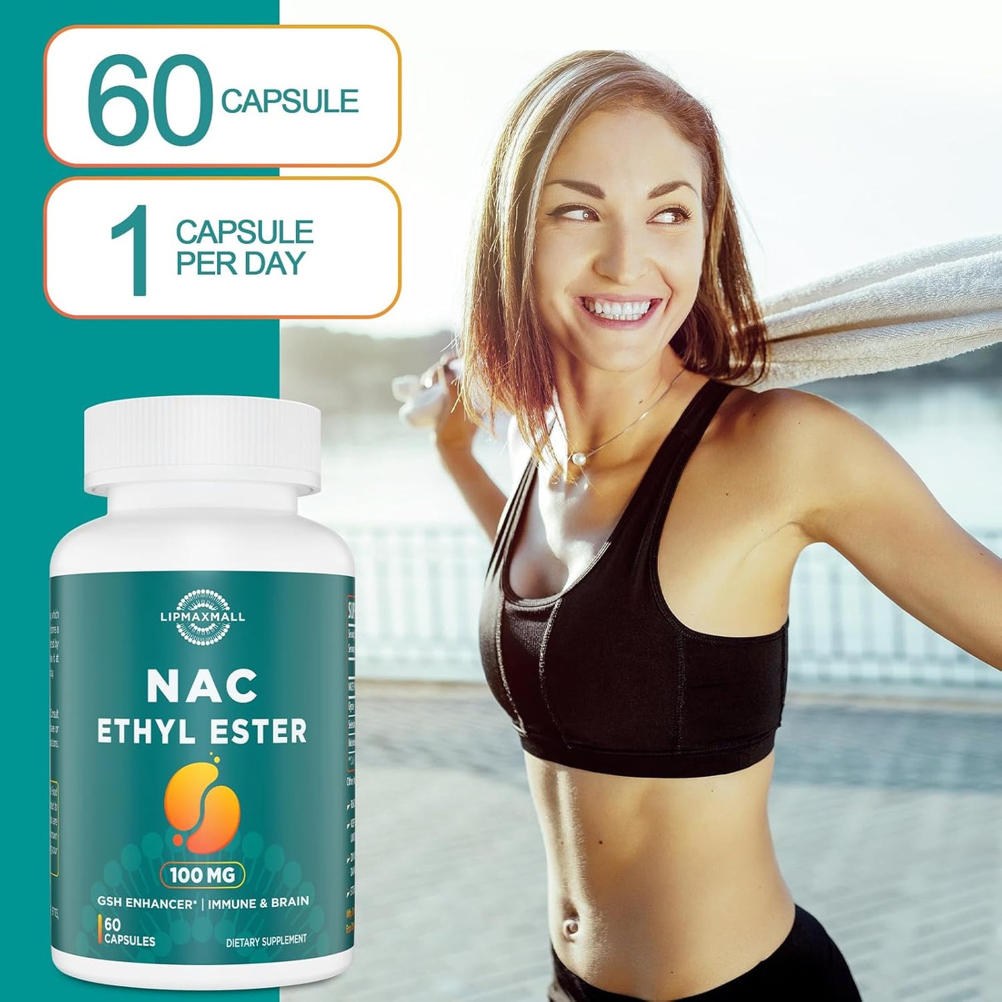 NACET Liposomal N-Acetyl Cysteine Ethyl Ester 100mg with Glycine 600mg - Enhanced Absorption, Immune Support, Antioxidant - 60 Capsules