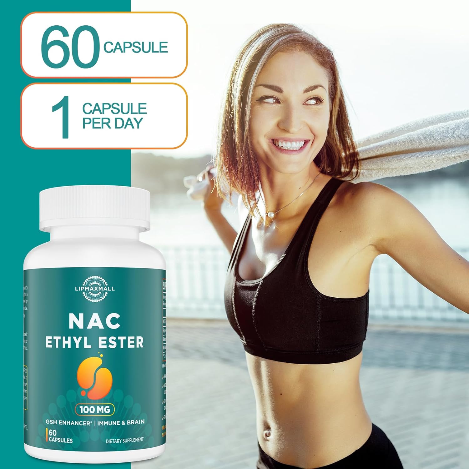 NACET Liposomal N-Acetyl Cysteine Ethyl Ester 100mg with Glycine 600mg - Enhanced Absorption, Immune Support, Antioxidant - 60 Capsules