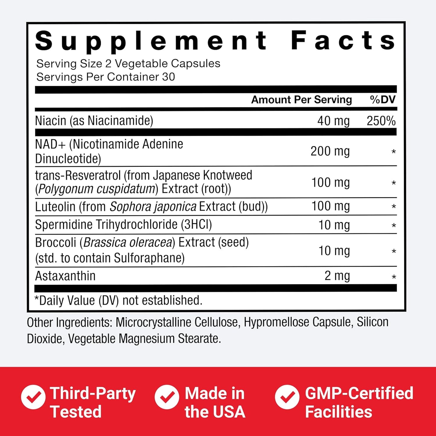 NAD+ Boost Complex with Resveratrol, Astaxanthin, Spermidine, Luteolin - Cellular Health Support - 60 Capsules