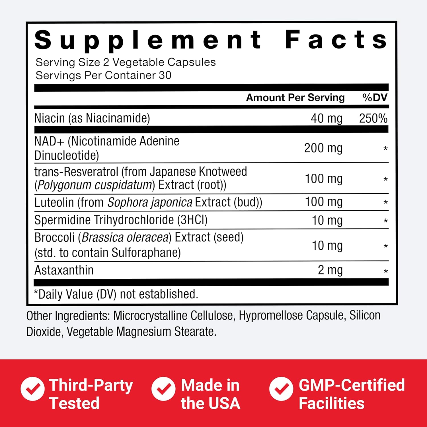 NAD+ Boost Complex with Resveratrol, Astaxanthin, Spermidine, Luteolin - Cellular Health Support - 60 Capsules